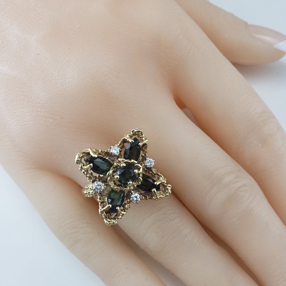 14K Yellow Gold Green Tourmaline & Diamond Ring Size 9.25 #20715 - Picture 8 of 9